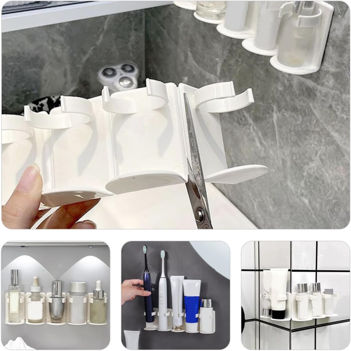 4pcs Wall Mounted Storage Rack 5 Grid Pp White Punch Free Organizer image 5