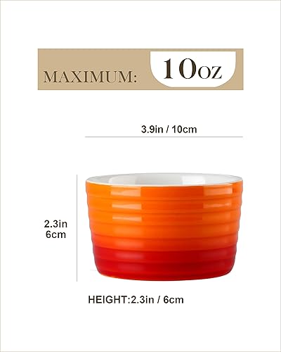 Miniatura 2 de MALACASA Ramekins Ramekins - Juego de 6 moldes de porcelana de crema Brulee de 10 onzas, aptos para horno, platos de cerámica para soufflé de