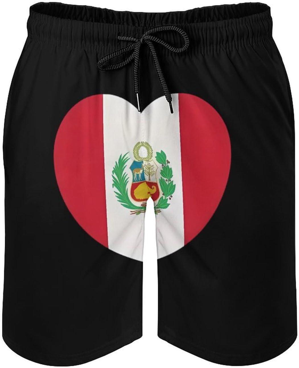 Peru Flag Heart Casual Men's Swim Trunks Novelty Summer Beach Shorts Swimwear with Pocket