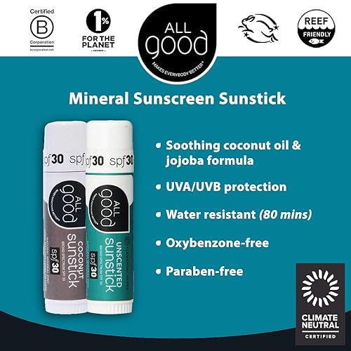 Miniatura 8 de All Good Sunstick  Protector solar mineral para cara, nariz, orejas, arrecifes de coral seguro y resistente al agua  SPF 30 (.6 oz) (sin perfume)