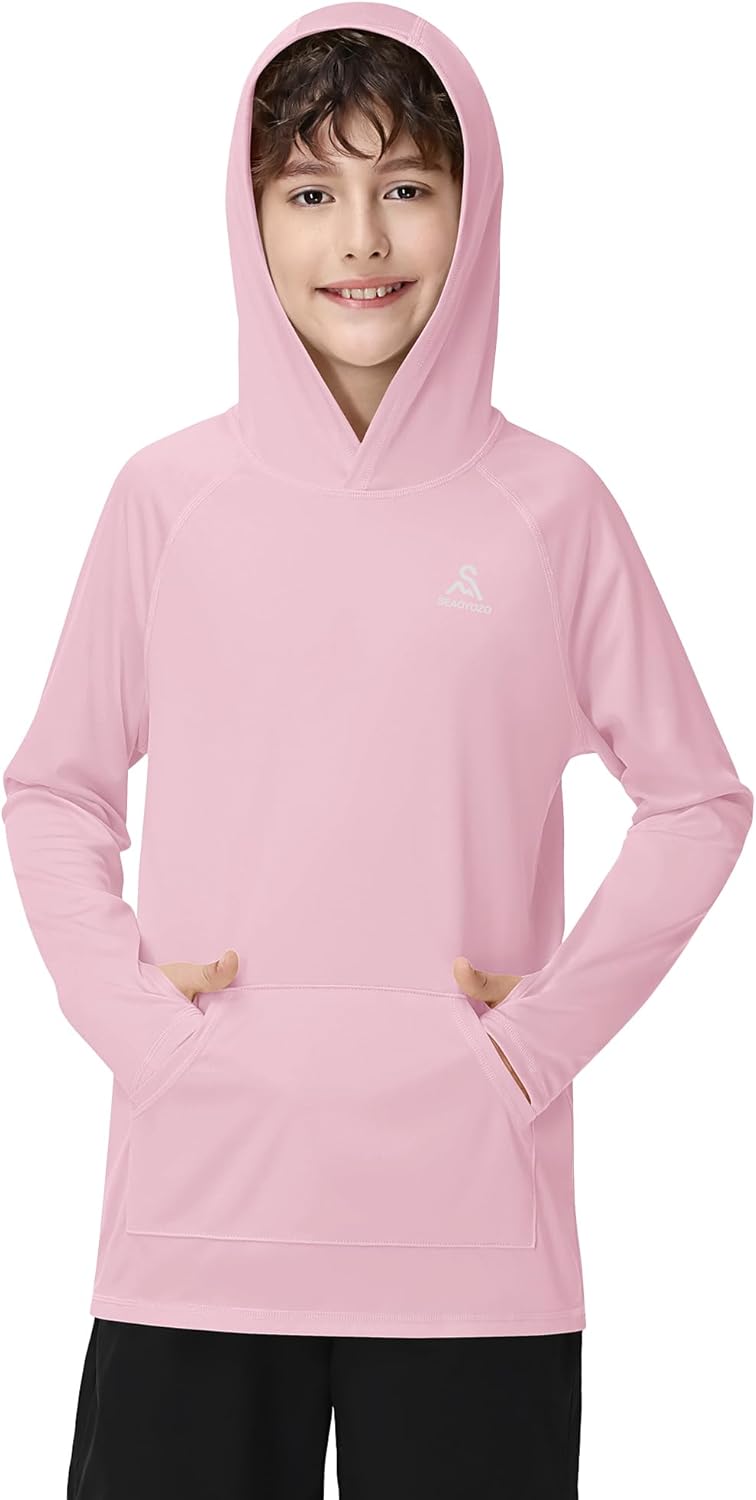 Boys Rash Guard Hoodie UPF 50+ Long Sleeve Swim Shirt with Pocket Kids Sun Protection Fishing Shirt Toddler to Youth