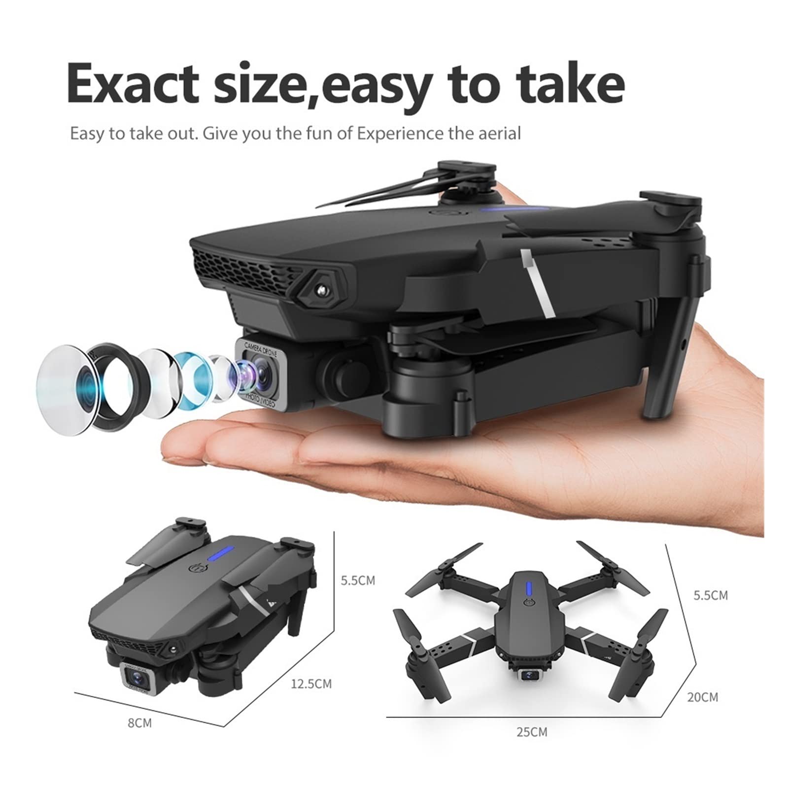 Drohne Drohne RC Quadrocopter mit Hindernisvermeidung 1080P 4k WiFi Höhe halten RC Mini Drohne FPV Dual Kamera Drohnen One Key Abheben / Landen (Farbe: DualCam 4K 3B Taschengröße: 1) (Dualcam 4k 3b