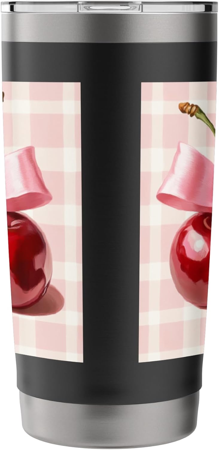 Cherry Pink Bow Girl Cherry Lover Fruit Coquette Stainless Steel Insulated Tumbler image 4