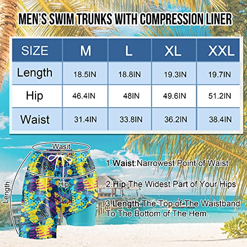 Socira Men's Retro 80'S Swimming Trunks With Compression Liner, Mens Stretchy Funky 90'S 2 In 1 Beach Boardshort With Pockets Drawstring Swim Shorts #TOP1