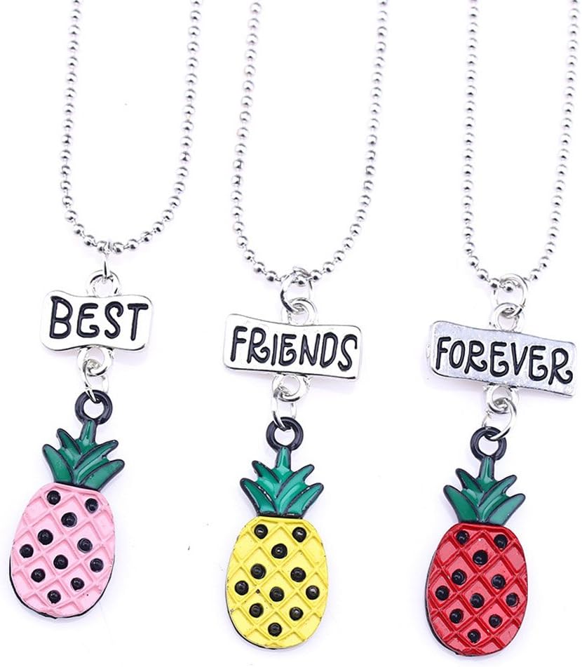 Eaear Best Friend Forever Cartoon Pineapple Pendant Necklace Set for Girls Kid Teen Friendship Sister BFF for 3