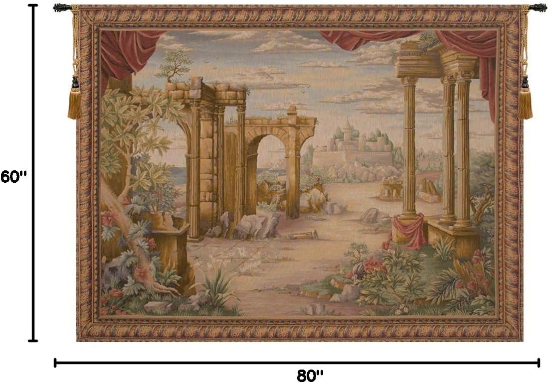 Charlotte Home Furnishings Inc. Vue Antique Without People French Tapestry Wall Hanging 60 X 80 Inch Viscose Cotton and Polyester Blend Wall Art Perfect for Home Decor and Wall Decor