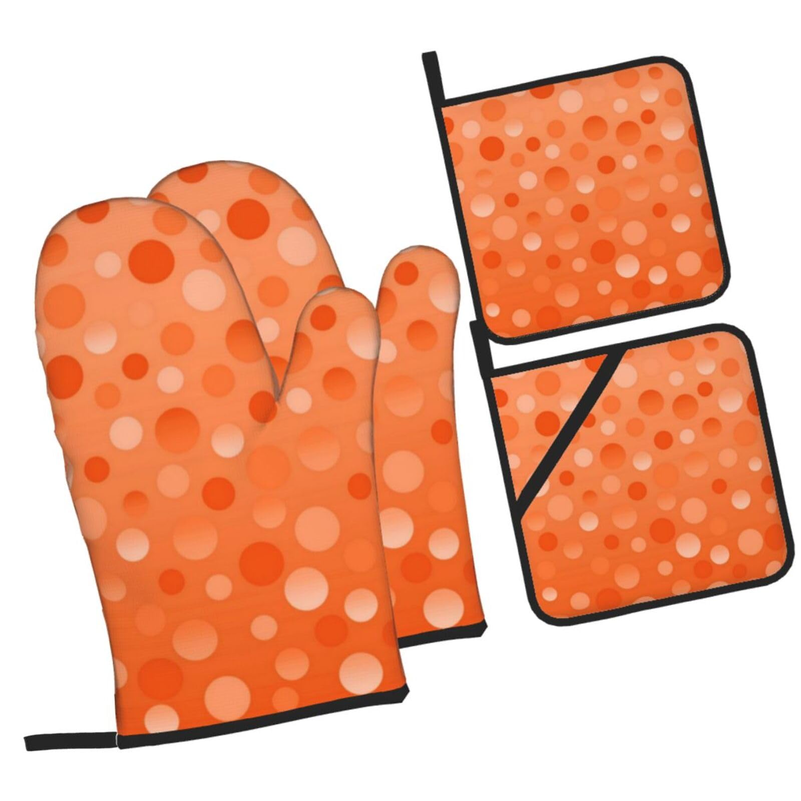 Lot De 4 Gants De Cuisine Et Maniques Orange Résistants à La Chaleur - Longs, Avec Poche, Pour Four, Barbecue, Sécurité En Cuisine