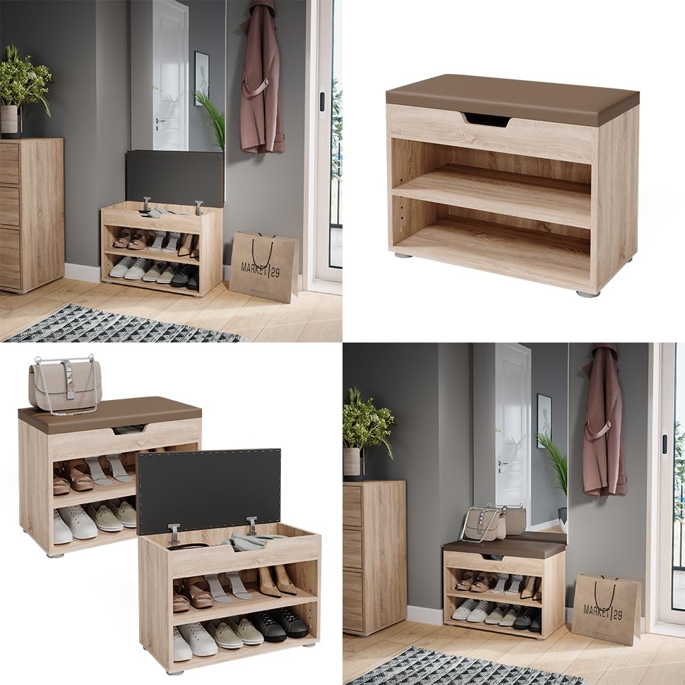Vicco Banco para Zapatos Rolfe, Sonoma, 60 x 45 cm | para almacenamiento de zapatos y compatible con muebles Rolfe