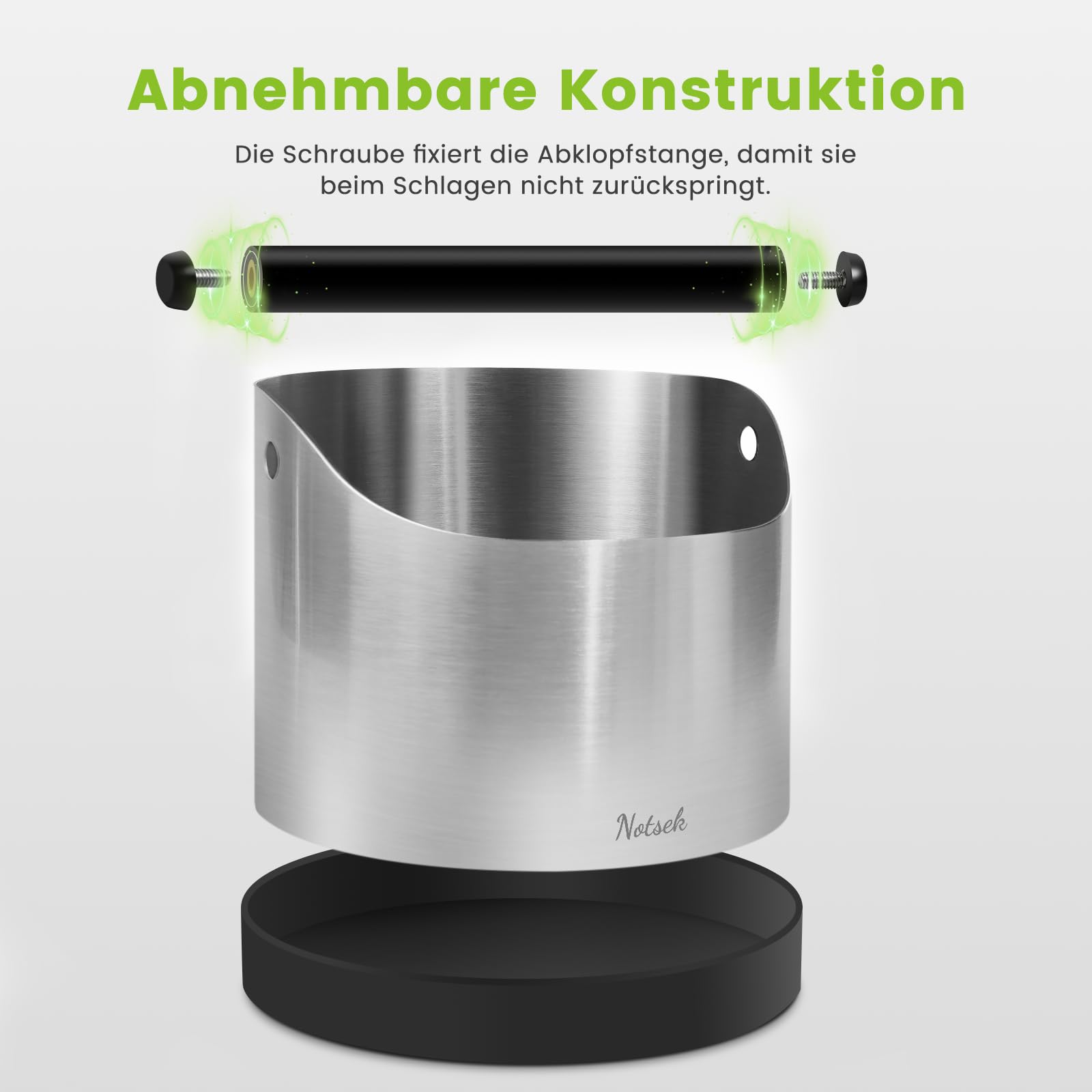 NOTSEK pojemnik na fusy do ekspresu do kawy, 1,2L duży stalowy pojemnik na fusy do espresso, pojemnik na fusy do portafilter, pojemnik na fusy do ekspresu do kawy Delonghi Sage Ninja, srebrny