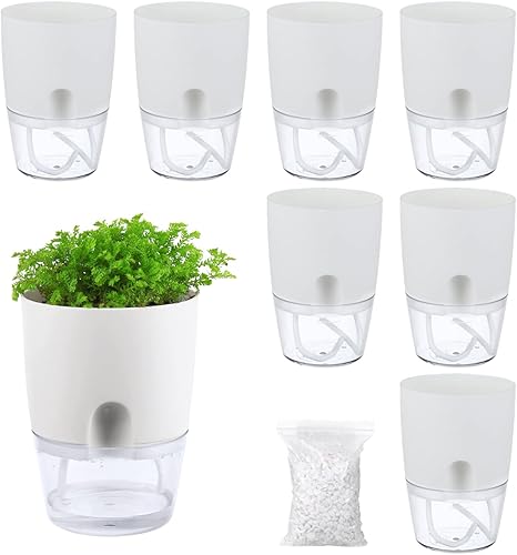 Miniatura 8 de Planterhoma Macetas de riego automático de 6 pulgadas, color blanco, interiorexterior, cuerda de algodón incluida