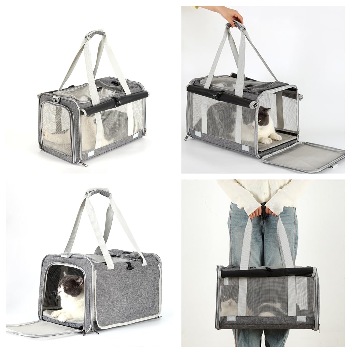 Sac de Transport pour Chat Chien 8kg, Sac Bandoulière Porté Transporteur Souple pour Petit Animal, Portable Pliable Spacieux et Respirant, Caisse Léger pour Voyage Airline Approuvé