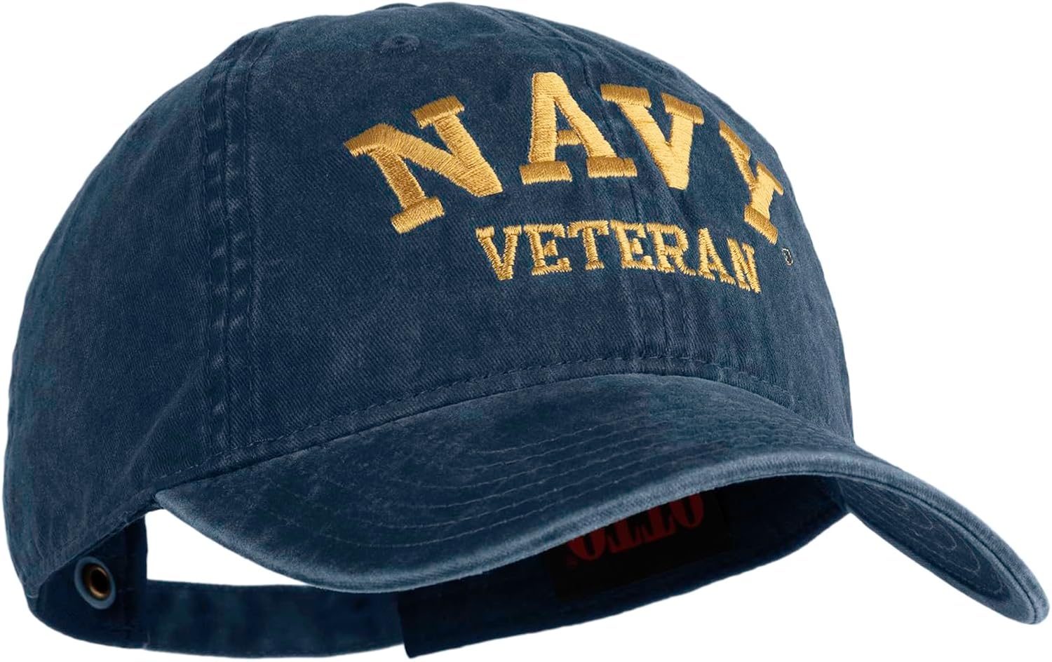 e4Hats.com Navy Veteran Letters Embroidered Washed Solid Pigment Dyed Cotton Twill Brass Buckle Cap