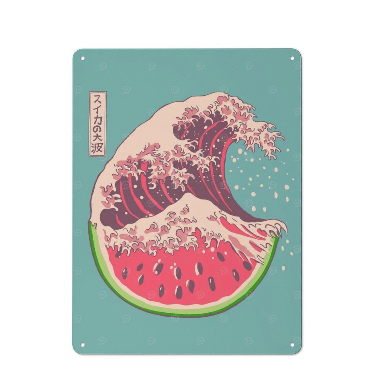 Junmoney Great Wave Of Watermelon Vintage Metal Plaque 40X30cm For Guest Room Or Hallway, A Decorative Christmas Gift For Guest Room Decorators