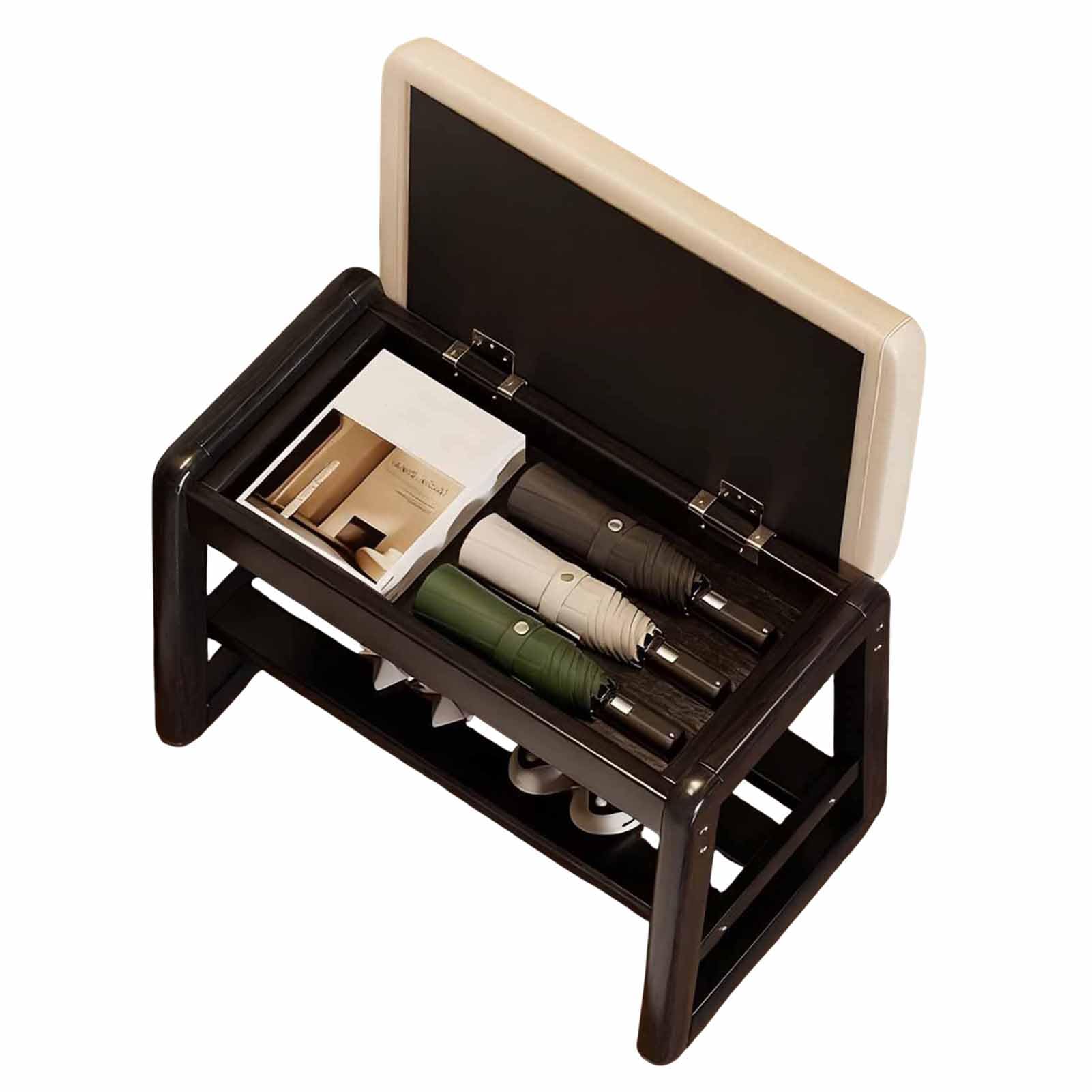 Banc à chaussures pour entrée en bois véritable avec assise confortable à deux niveaux