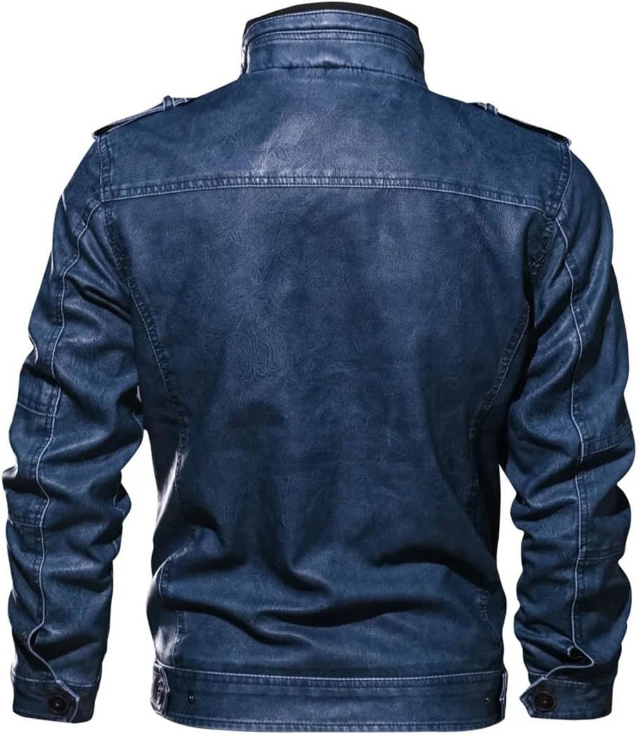 Men Fleece Faux Leather Jacket Zippers Men's Stand Collar Coat Slim PU Jacket Male Moto Biker Coats