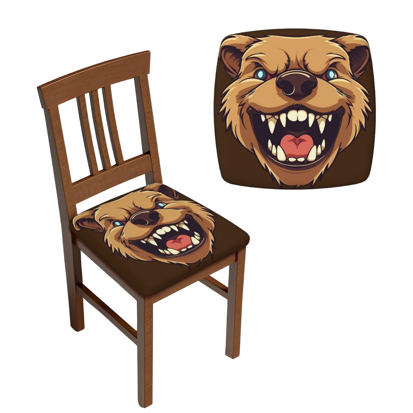 NONHAI 6PCS Dining Chair Seat Covers Set Bear Showing Teeth Stretch Removable Chairs Covers Washable Seat Cushion Slipcovers Protector for Dining Room Kitchen Chairs