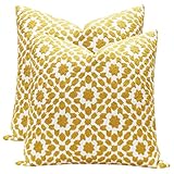 SLOW COW Cotton Embroidery Decor Decorative Throw Pillow Covers Yellow Cushion Covers Pillow Cases for Couch Sofa Bedroom 18x18 Inches, Set of 2