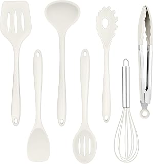 Homikit Juego de 7 utensilios de cocina de silicona, color blanco