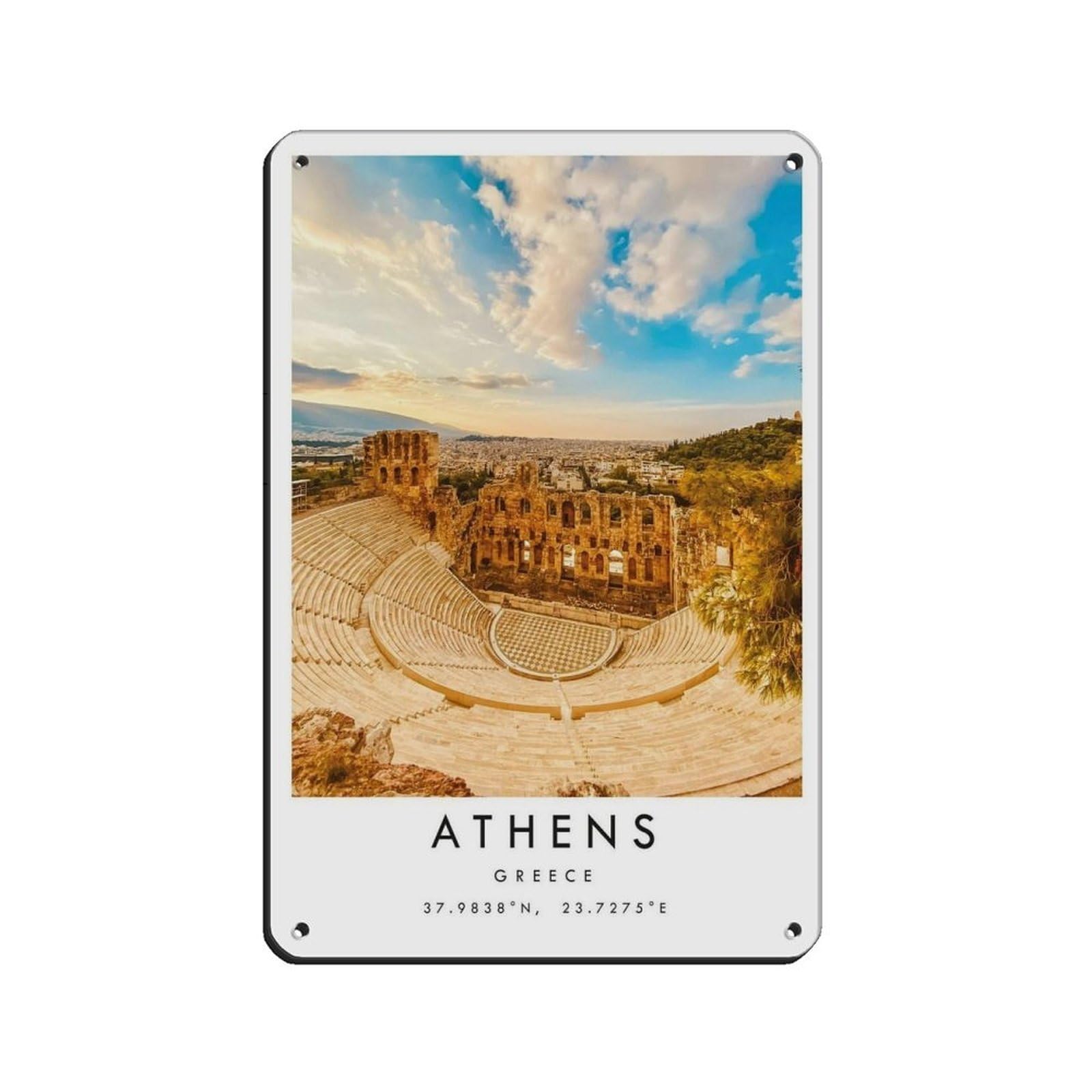 Athens Travel, Athens Poster Tin Sign Vintage Metal Pub Club Cafe Bar Home Wall Art Decoration Poster Retro 8x12inch(20x30cm)