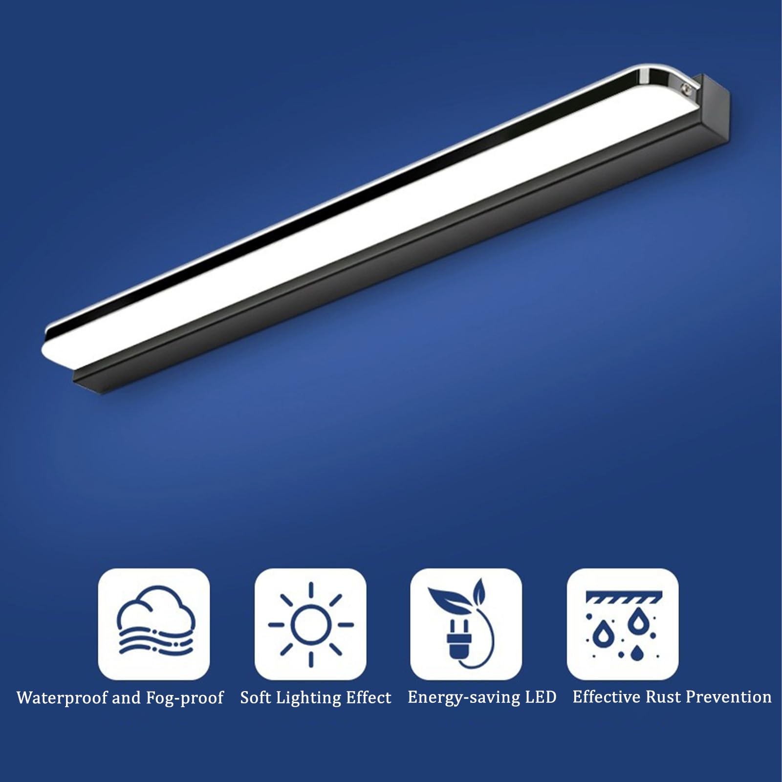 LED Spiegelleuchte Bad Wandleuchte Edelstahl Wasserdicht Wandleuchten Drei Farbtemperaturen Dimmbar Modern Wandbeleuchtung für Wohnzimmer Schminktisch Badezimmer (Schwarz,62cm)