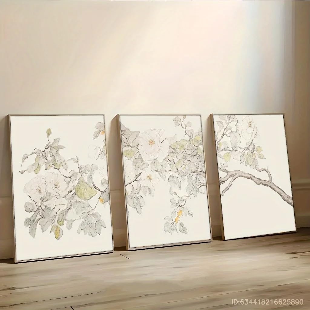 Dittelle Frameless Canvas Wall Art - Botanical & Vintage Prints For Home, Office, Cafe, Bar Decor | Classic Modern Art Deco(60X80cm/3Pcs )