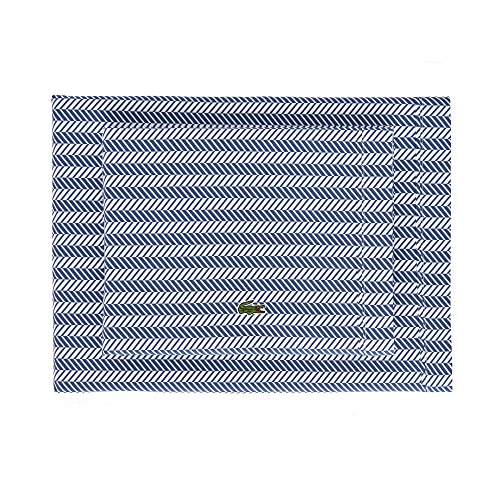 Image of Lacoste 100% Cotton Percale Sheet Set, Herringbone Print, Vintage Indigo, Twin Extra Long