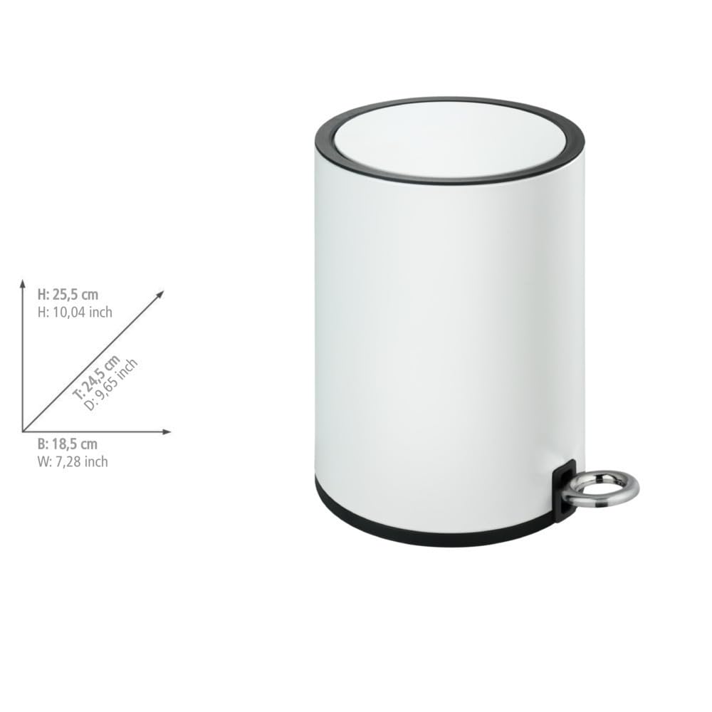 Wenko 22714100 Pattumiera a pedale Monza 3L in acciaio inox/PP/ABS, Bianco, 18.5 x 24.5 x 25.5 cm