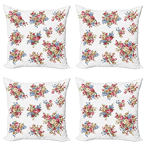 Ambesonne Floral Decorative Throw Pillow Case Pack of 4, Vintage