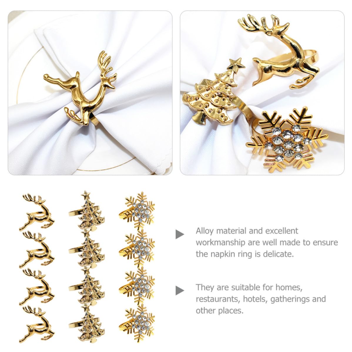 HANABASS 36 Piezas Servilleteros de Metal Dorado Ciervo y Copo, Estilo
