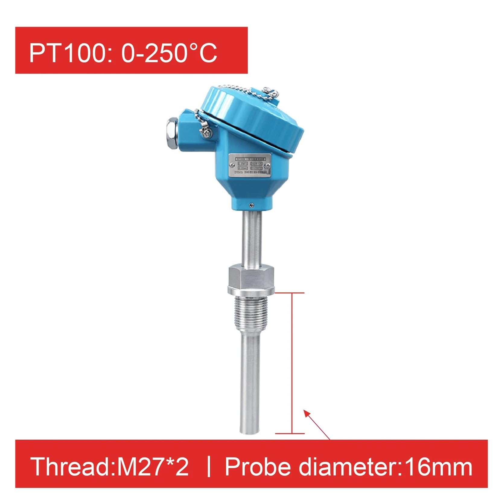 Sonda de sensor de temperatura PT100 Termopar industrial de acero inoxidable(300mm,0-200 PT100)