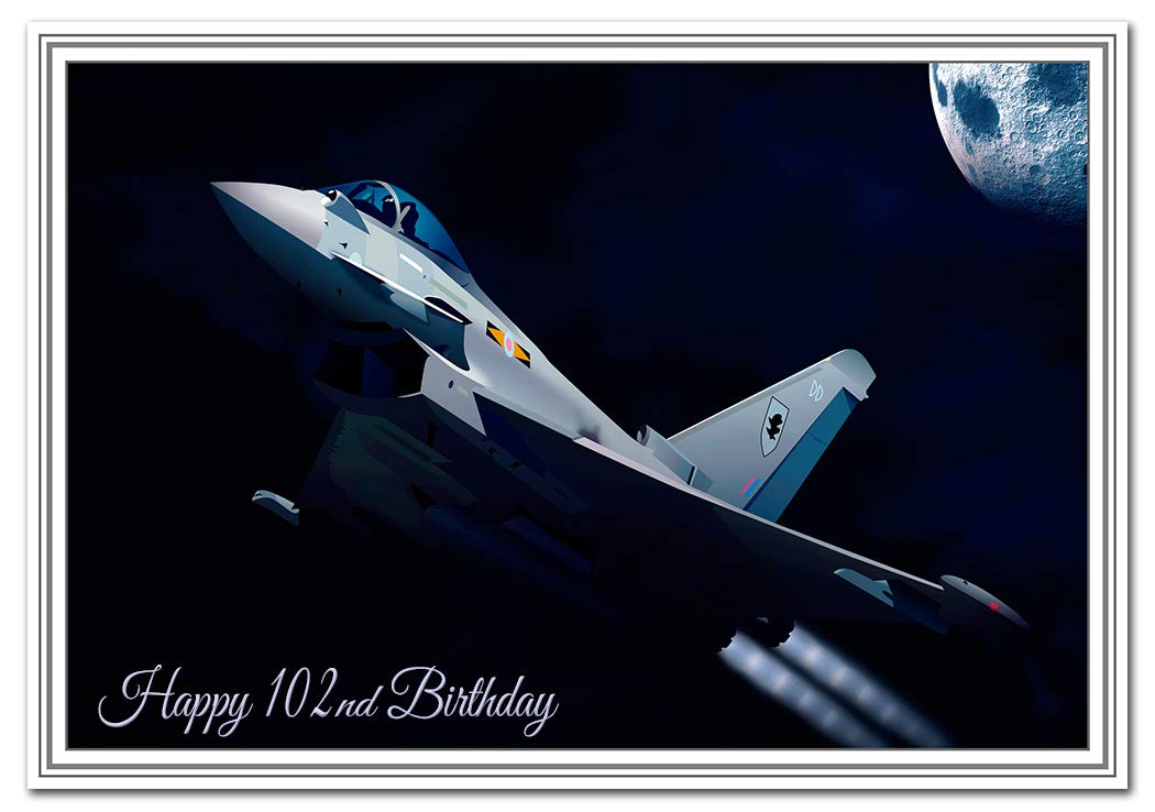 Happy Birthday Card for him - Men Boys all Ages Keepsake - Typhoon Jet Aircraft (102nd Birthday Card)