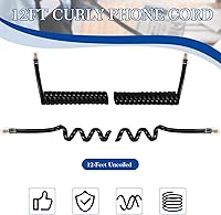 Vista 2 de Kanayu 20 Pack Black Phone Handset Cord 12ft Telephone Cord for Landline Coiled Phone Wire Bulk for Use with All Landline Telephone Line Replacement
