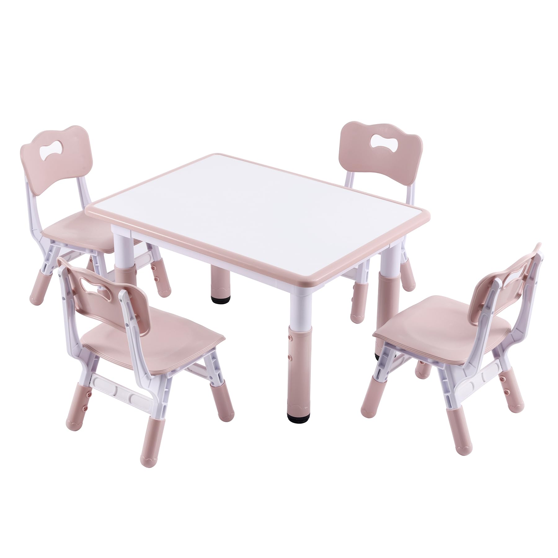Height-Adjustable Kids Table and 4 Chairs Set, Toddler Table and Chair Set with Graffiti Desktop, 31.5''L x 23.6''W Children Activity Table for Daycare, Classroom, Home