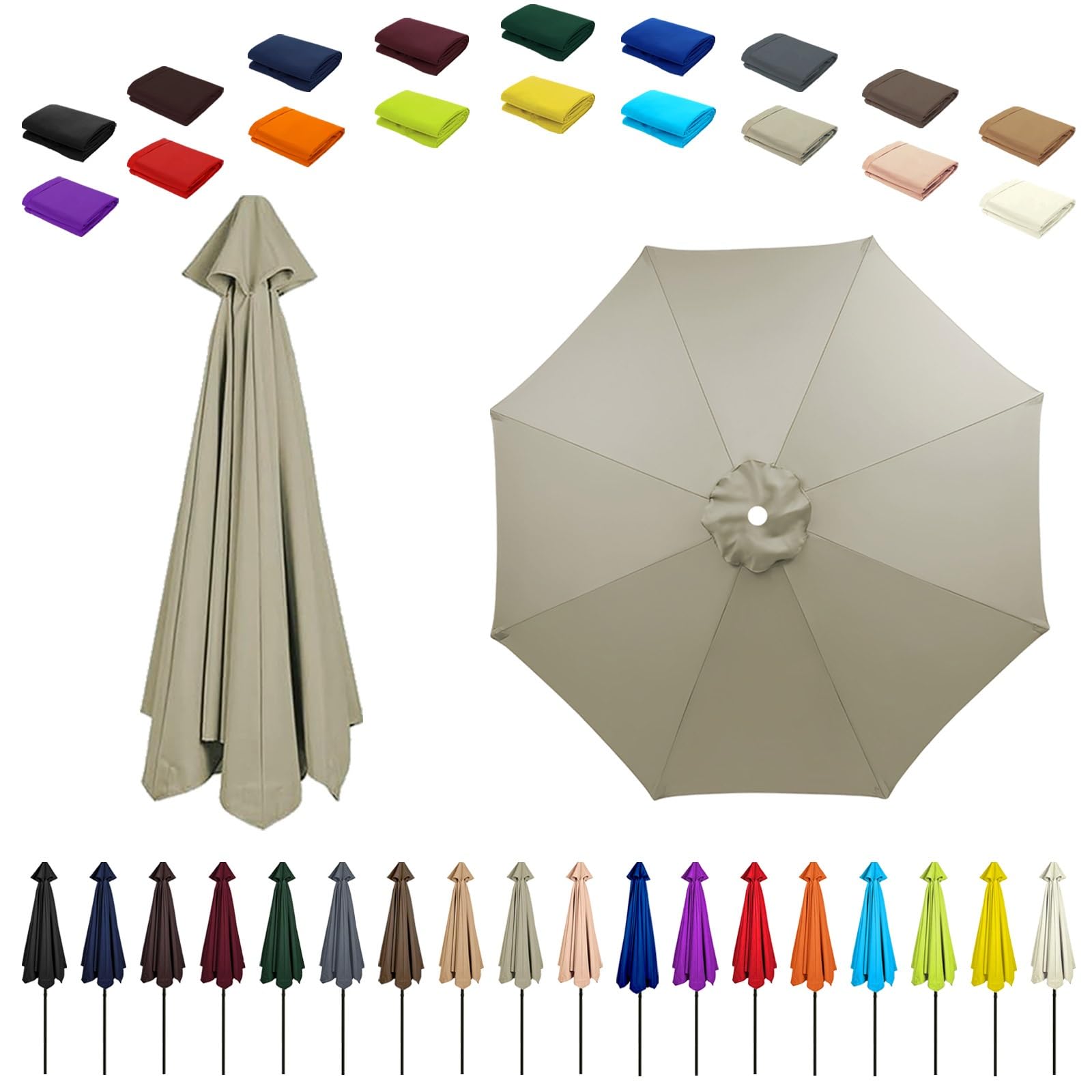 6/8 Ribs Umbrella Replacement Top, Parasol Replacement Canopy, Replacement Parasol Fabric Cover, Breathable/UV Protective, For Patio/Market/Yard/Backyard/Pool/Market(Beige,8 ribs: 2.7m/8.9ft)