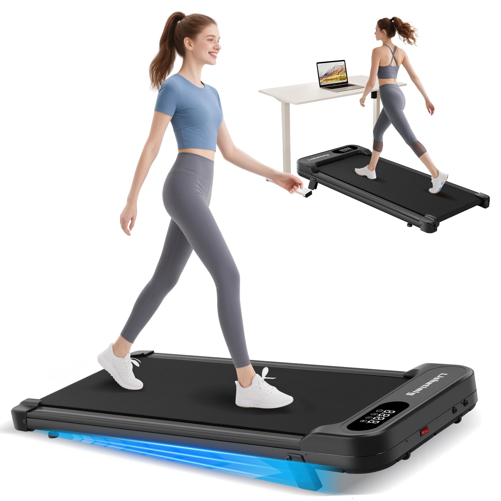 Lishetimig Walking Pad with 5% Incline, Under Desk Mini Treadmill, 2.5HP Portable Lightweight Running Machine with Remote Control, LED Display, 1-8km/h, 330 lbs Weight Capacity for Home Office