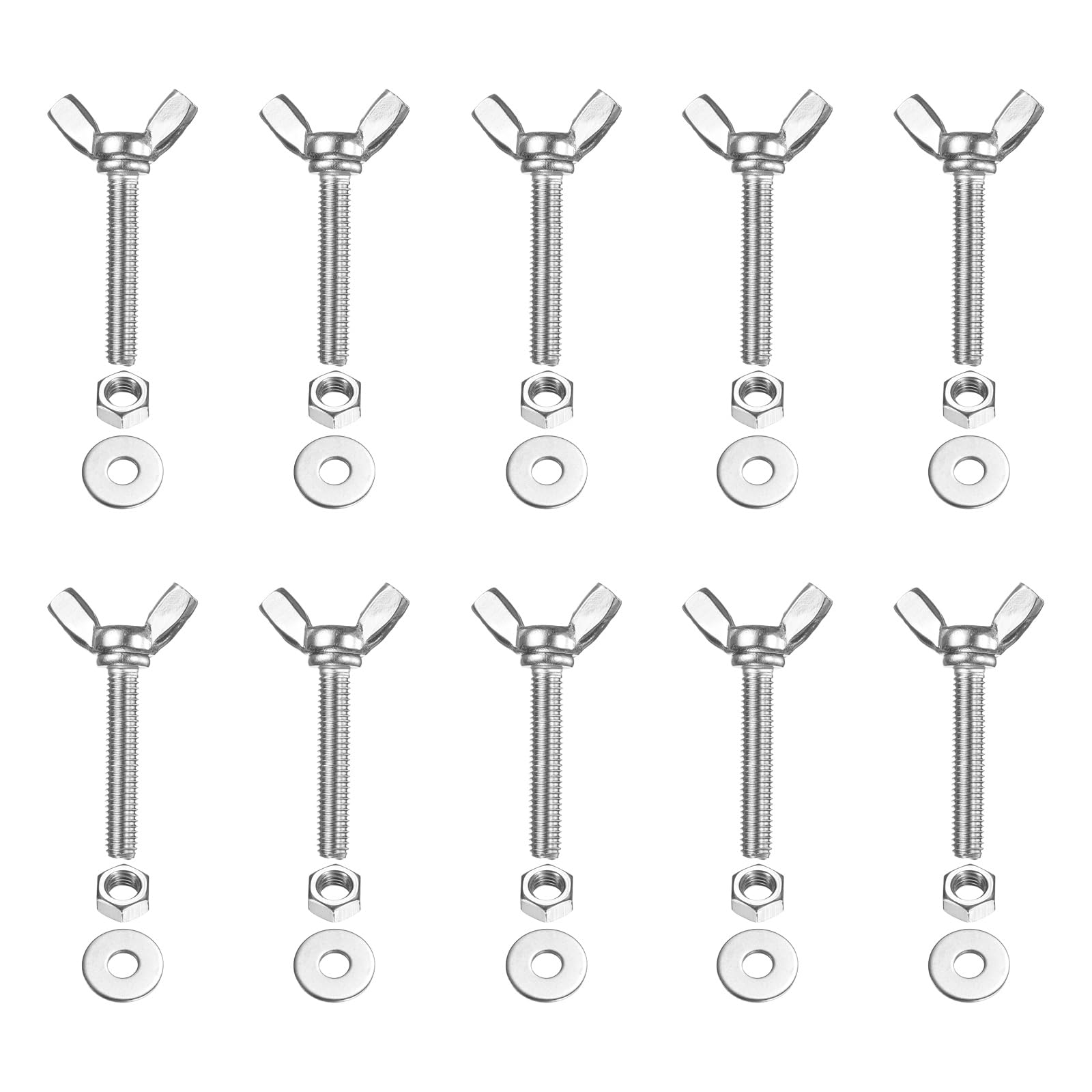 PATIKIL M5-0.8 x 25 mm Wing Butterfly Screw, 10 Pcs 304 Stainless Steel Wing Nuts and Bolts Machine Fastener Thumb Hand Screws for Electronic Equipment DIY Tools, Silver