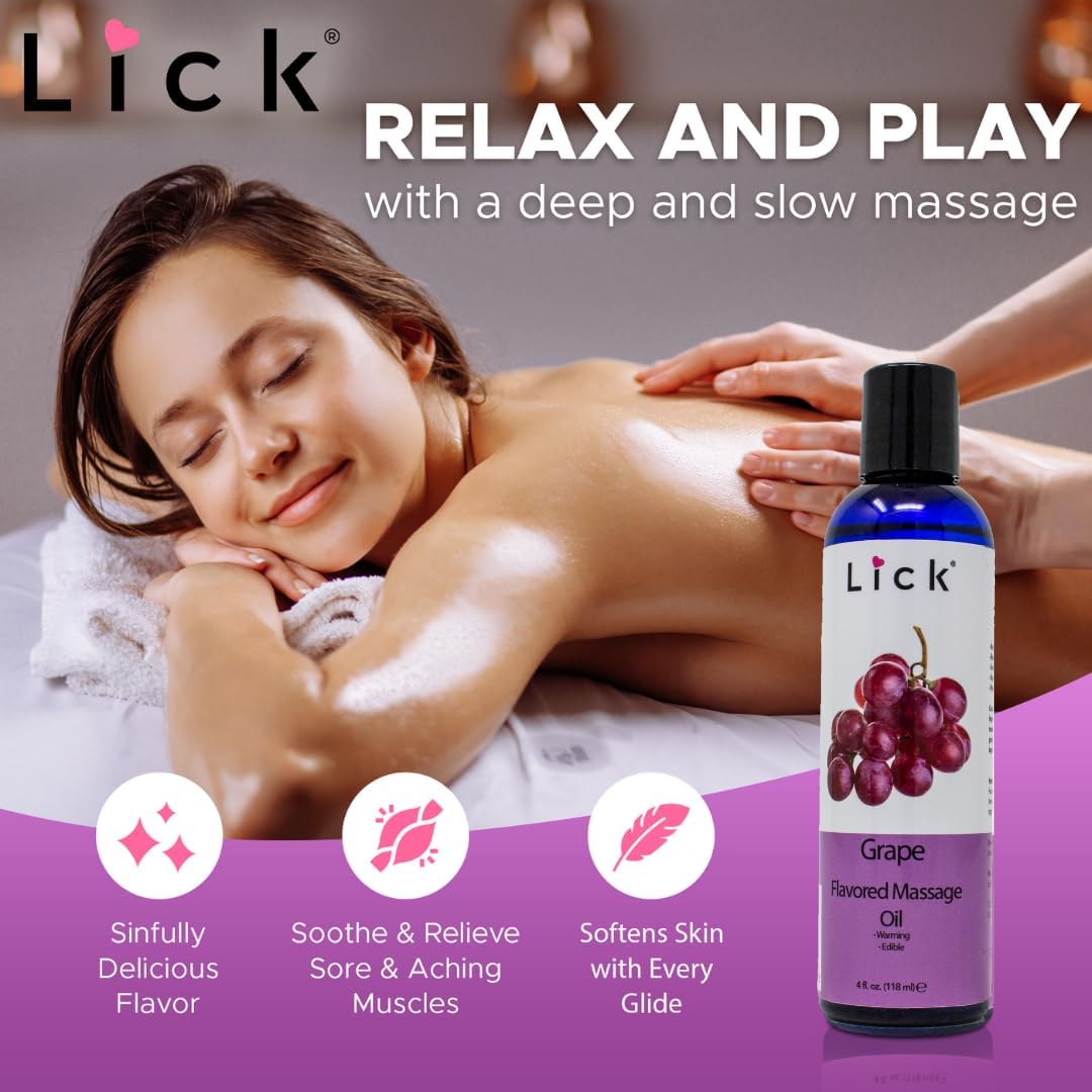 Lick Grape Flavored Massage Oil – Sweet Fruit Edible Massage Oil with Sweet Almond Oil & Vitamin E, Smooth Glide for Relaxing Couples Massage Sessions, 4 oz - Image 8