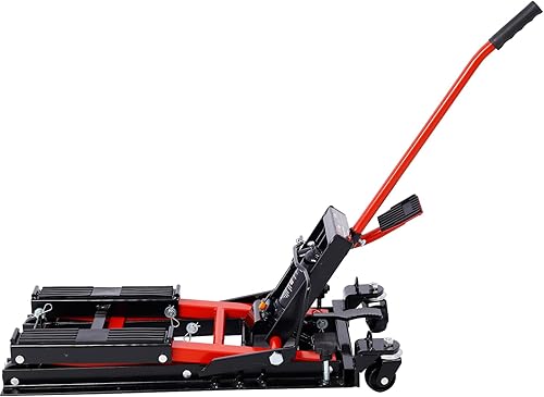 Miniatura 4 de Gato elevador hidráulico para motocicleta, capacidad de 1500 libras, soporte portátil de tijera ATV con 4 ruedas, polipasto accionado por pie para