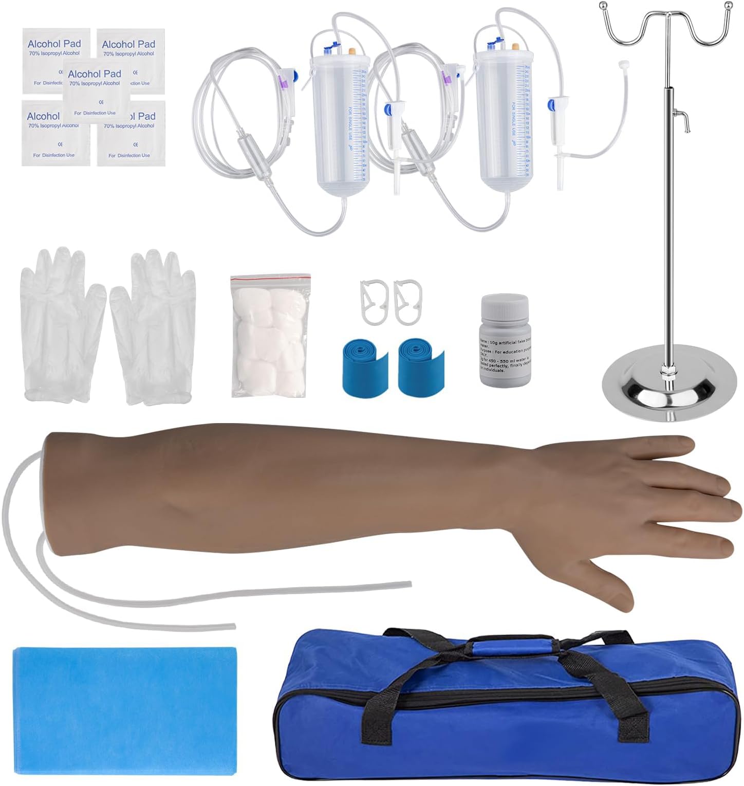 SimCoach Phlebotomy Practice Kit for Injection Training, IV Practice Kit with Phlebotomy Arm, Venipuncture and Blood Draw Practice Kit for Medical Students, Black