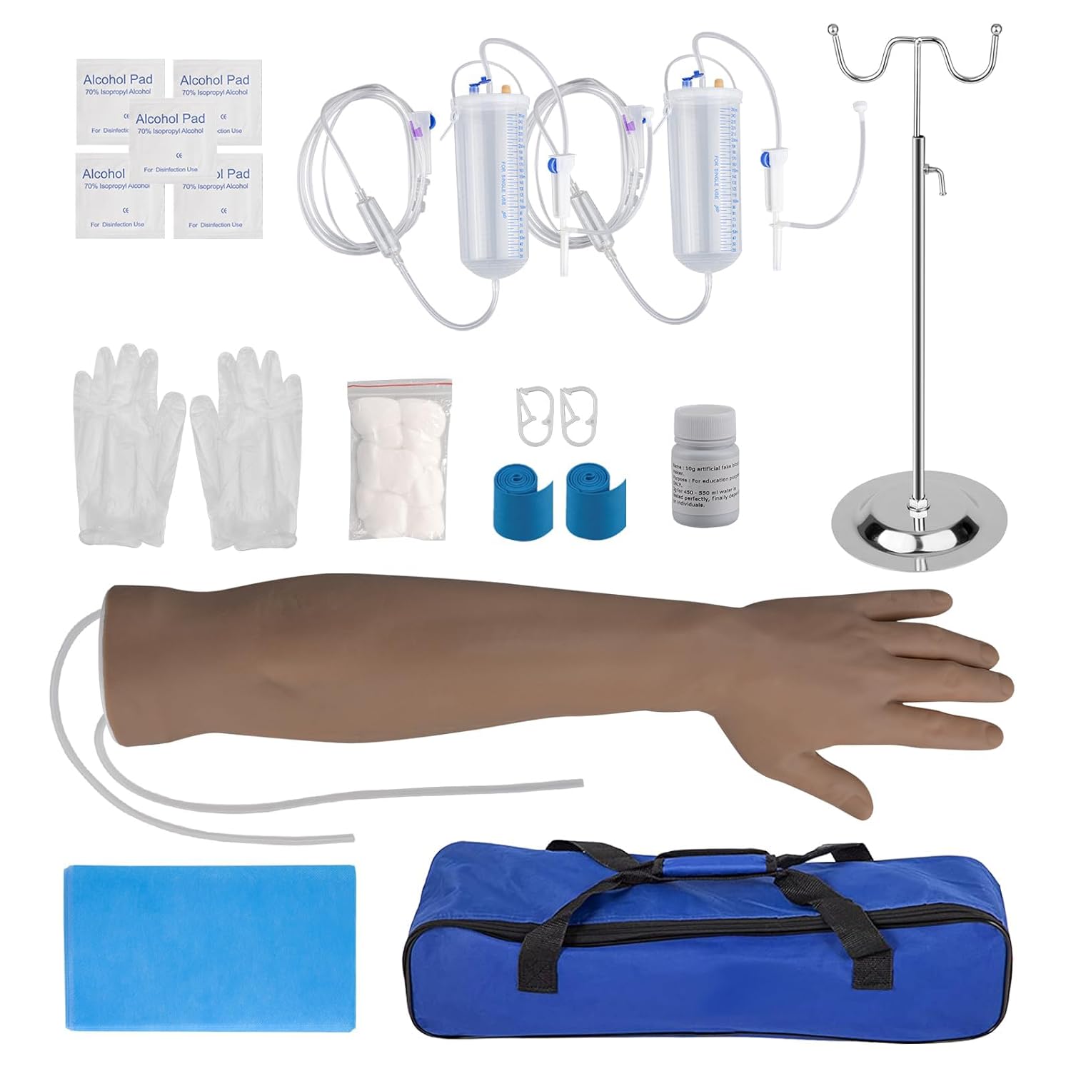 SimCoach Phlebotomy Practice Kit for Injection Training, IV Practice Kit with Phlebotomy Arm, Venipuncture and Blood Draw Practice Kit for Medical Students, Black Medium Skin Tone