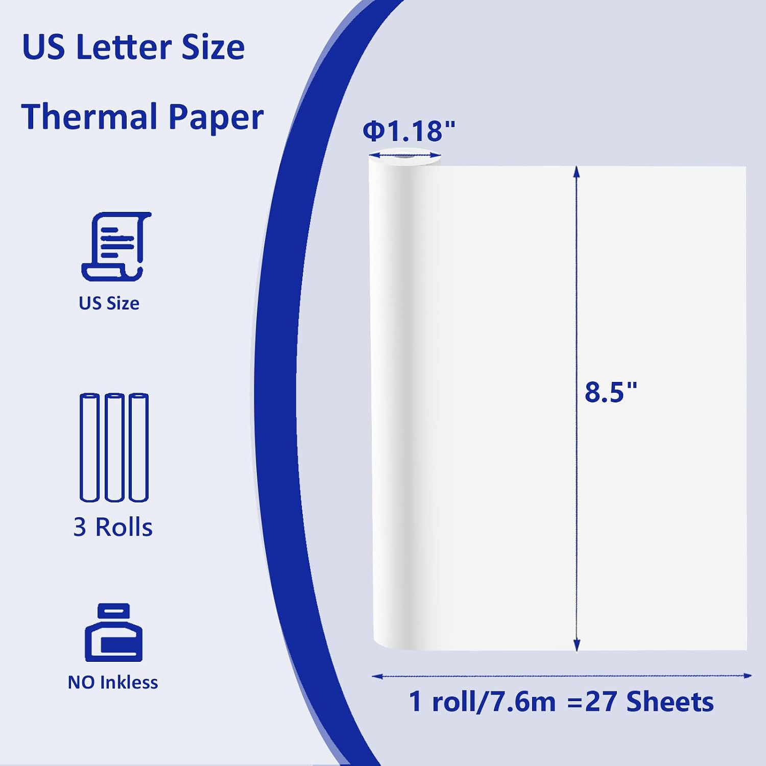 3 Rolls Thermal Printer Paper, Thermal Paper 8.5 X 11, A4 Printing Paper for Printer, Multipurpose US Letter Paper for Portable Printer, Printer Paper Roll for M08f M832 Inkless Printer image 2