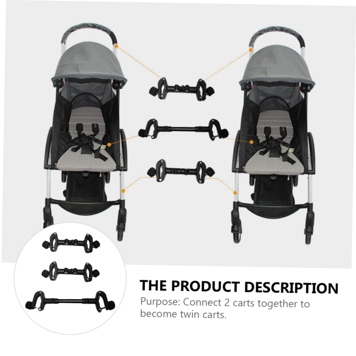 Zwillinge Kinderwagen Verbinder aus Eisen und Kunststoff Universeller Anschlussstück für Schirmwagen und Hochansicht Kinderwagen