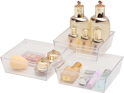 Miniatura 4 de Backerysupply - Bandeja organizadora de cajones de plástico transparente para clóset de tocador, bandeja de almacenamiento para maquillaje,