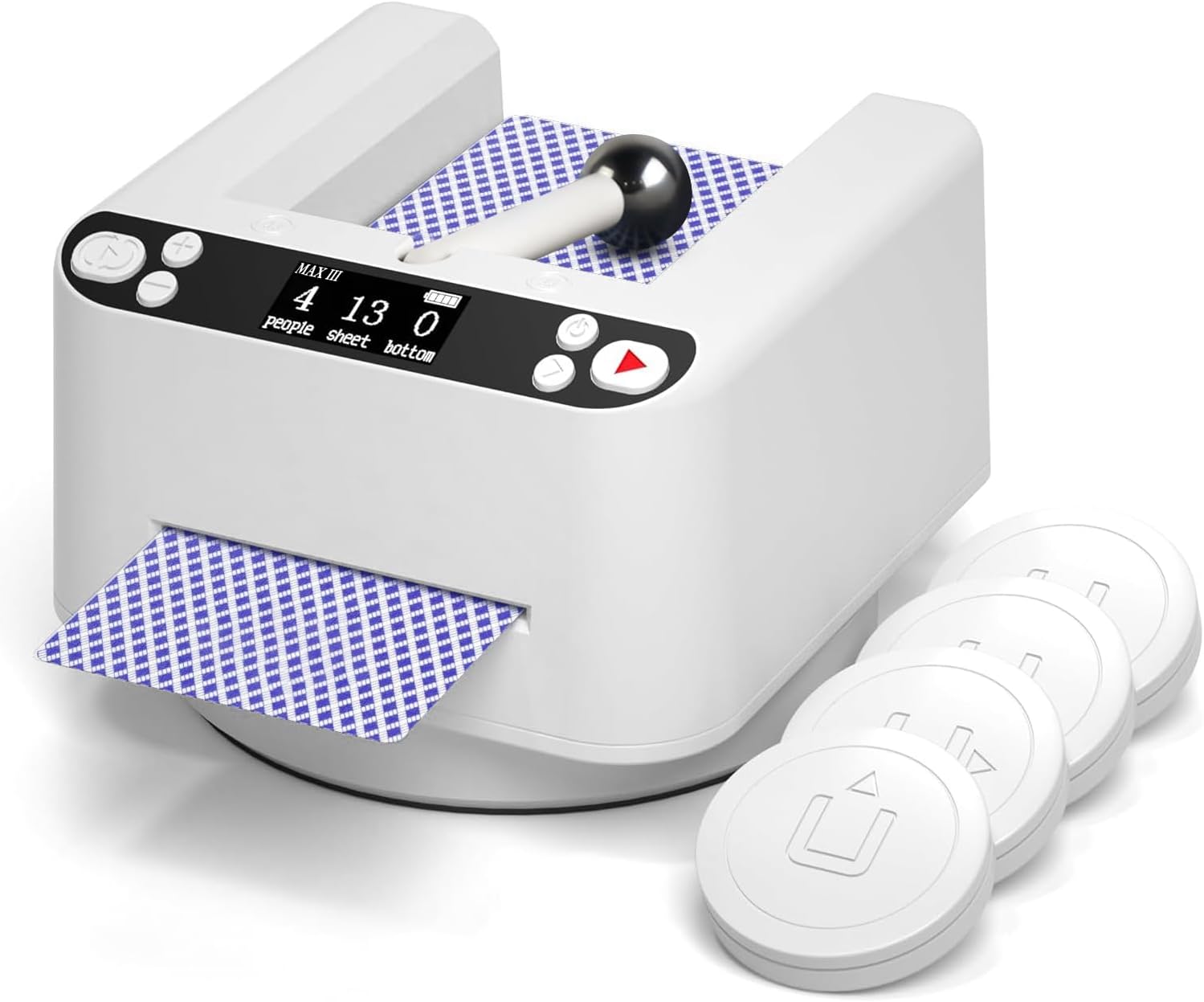 360° Rotating Automatic Card Dealer Machine, Auto Card Dealer with 4 Wireless Drawing Remotes, Built-in 5000mAh Rechargeable Battery, Casino Playing Card forfor UNO, Rummy, Phase 10 (B-White)