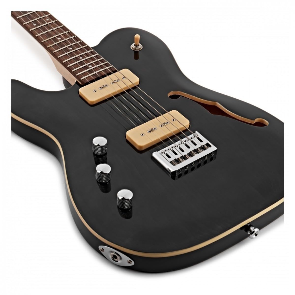 Chitarra elettrica mancina 734 SH di G4M, nero trasparente | Mancina con Scala 25,5", Calore Humbucker e Chiarezza Single-Coil, Corpo Mogano con Foro F, Capotasto Nubone