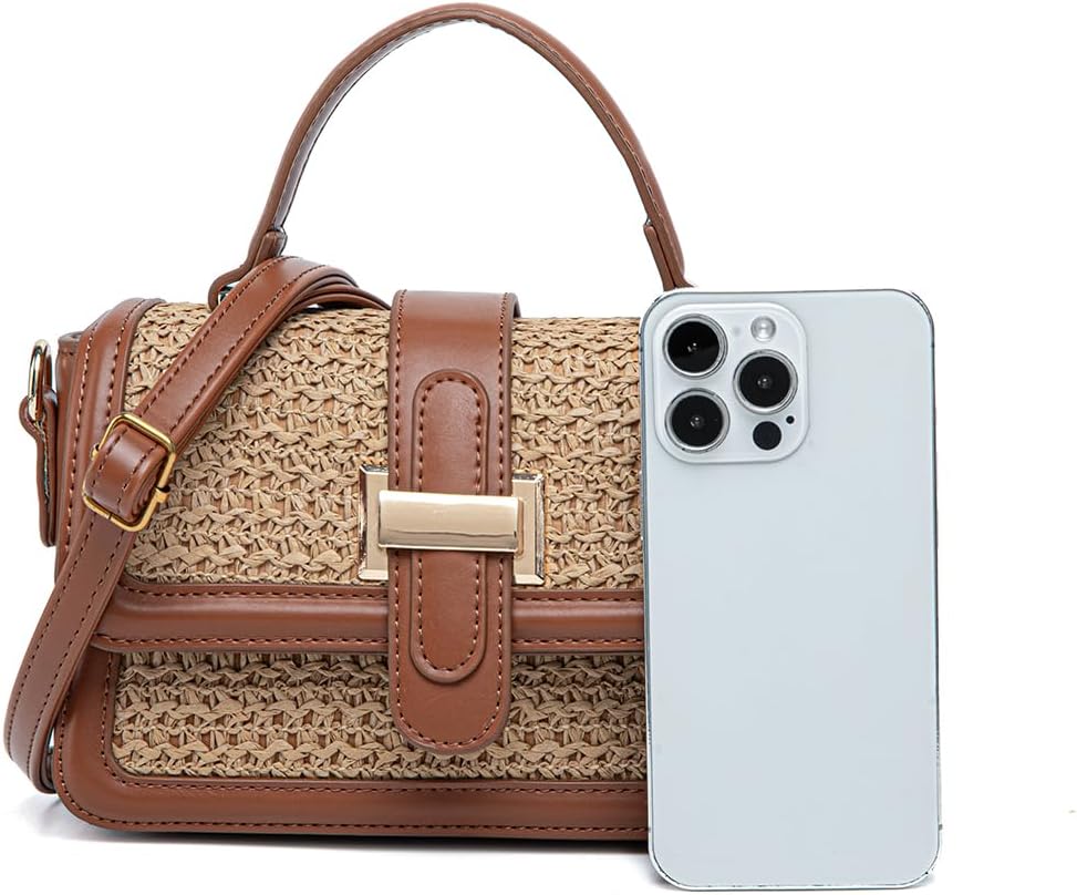 Top Handle Straw Crossbody Bags For Women, Designer Satchel Purse Summer Vacation Beach Purse