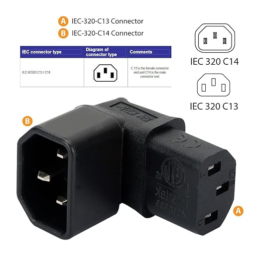 Adaptador de corriente IEC 320 C14 a C13 90° 10A 250V miniatura 2