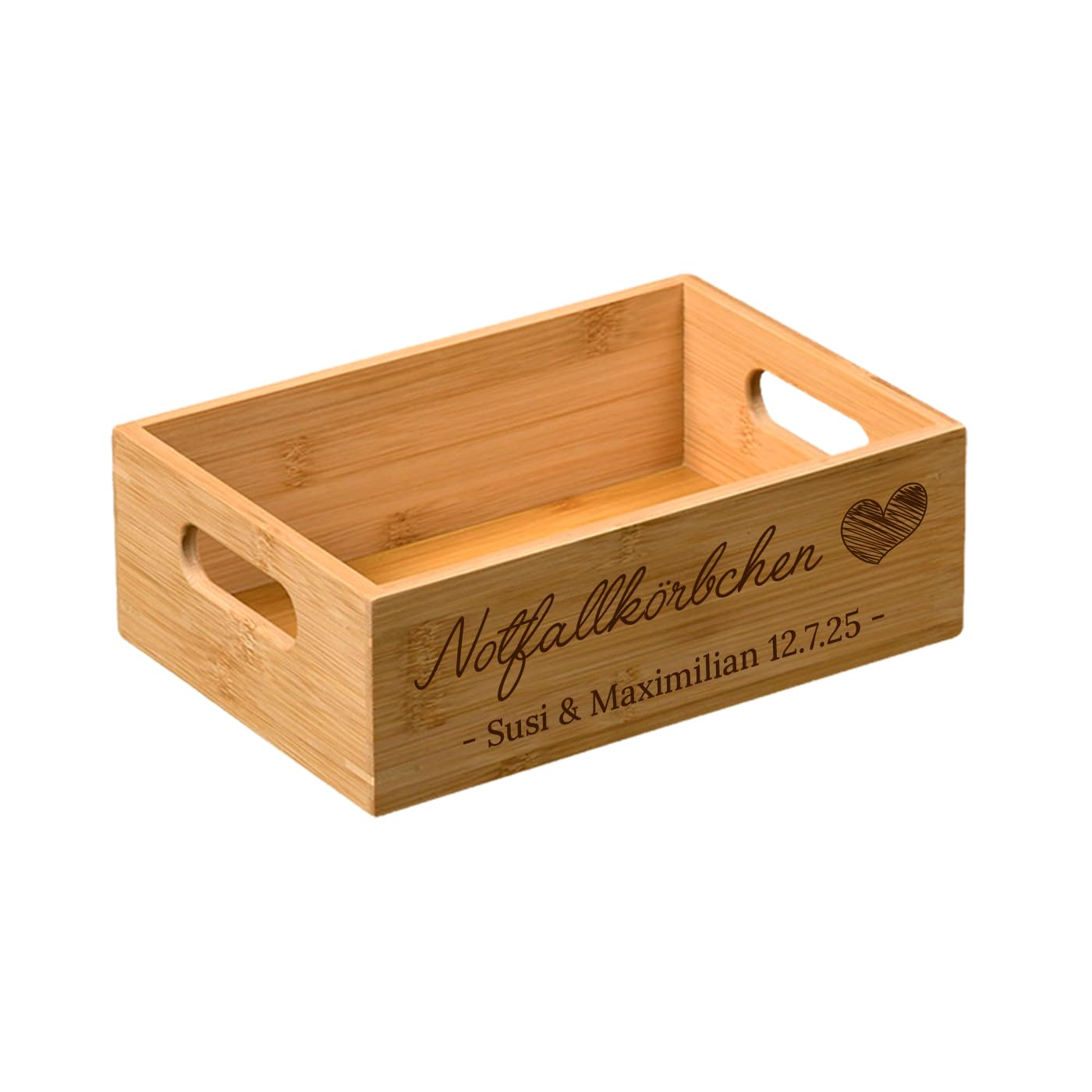Notfallkörbchen für Hochzeit personalisiert - Notfallbox aus Holz (Bambus) mit Gravur (Motiv #3)