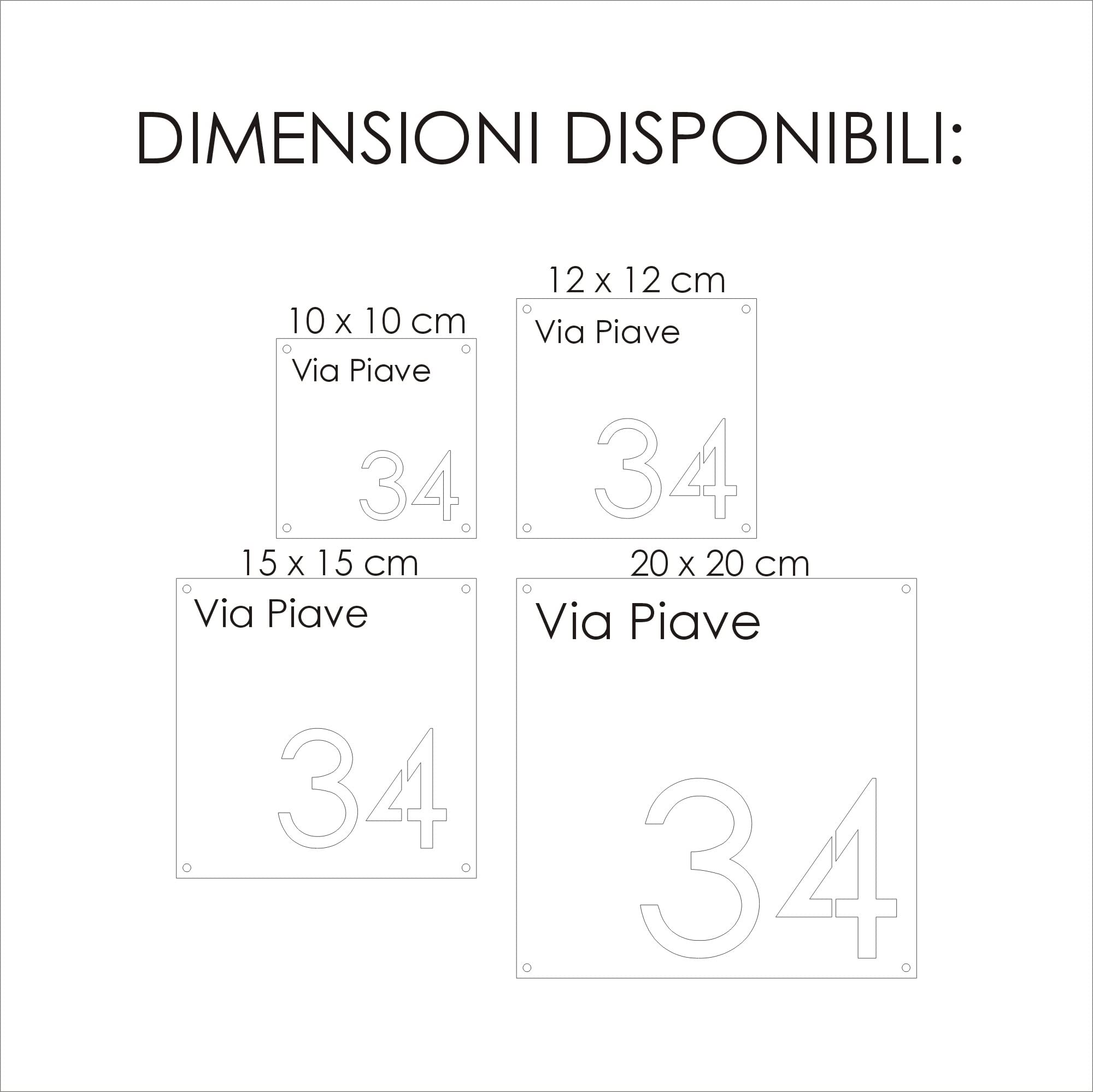 GUIZZO Creart - Numero Civico Esterno in Acciaio Inox, Targa Personalizzata con Numeri Civici Esterni, Via e/o Famiglia e Nomi Made in Italy, Targhetta Personalizzata Porta Ingresso Esterno, 15x15H cm