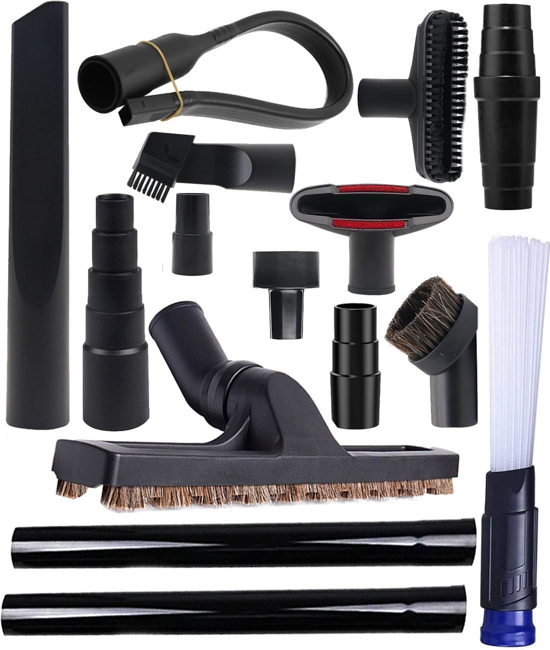 Kit de 15 accesorios para aspiradora de limpieza del hogar para accesorios de aspiradora con kit adaptador de manguera de vacío, cepillo de aspiradora de 1 1/4 pulgadas, herramienta flexible para